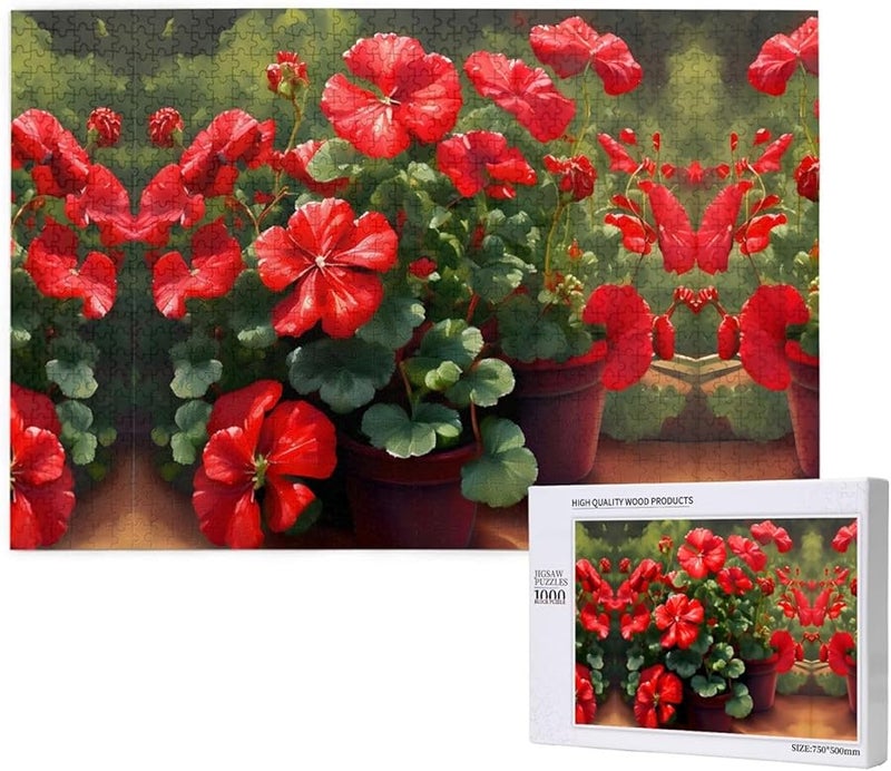 لغز بازل فايا الأحمر من نبات الجيرانيوم 1000 قطعة للكبار، هدية ديكور للمنزل مقاس 29.5 × 19.7 بوصة - Image 1